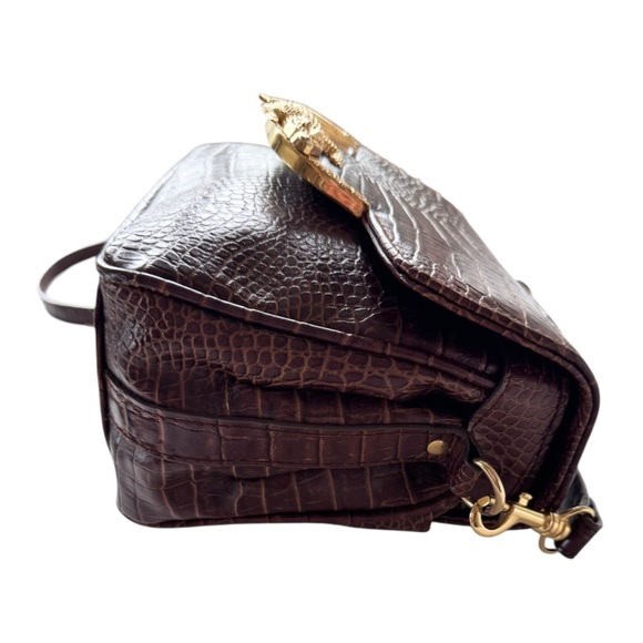 Vintage Cognac Croc Embossed Leather Crossbody Bag - Picture 10 of 13